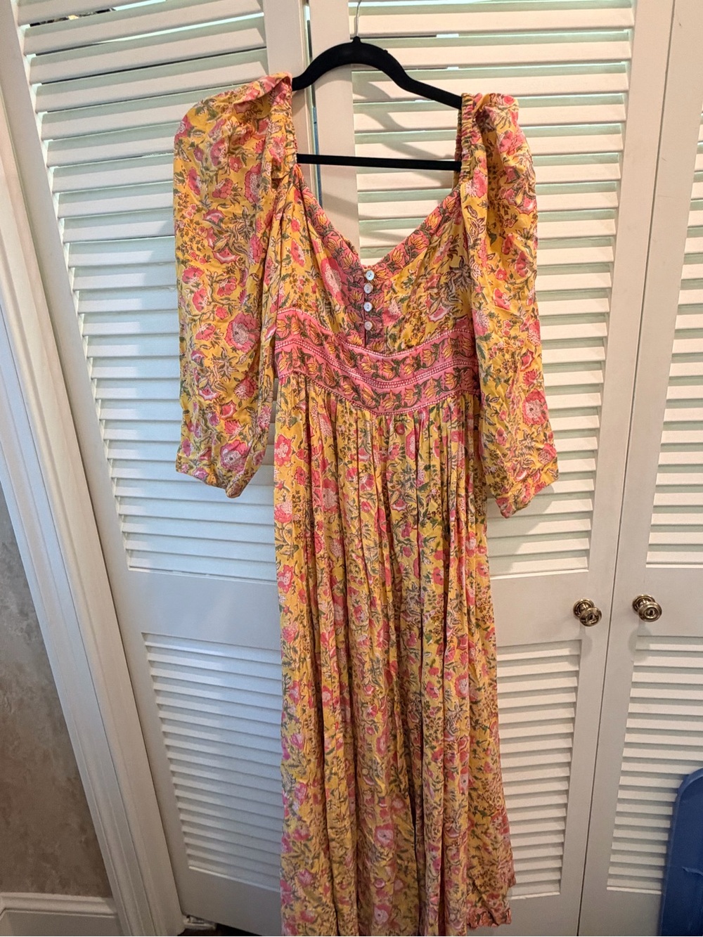 Yellow Floral Maxi Dress with Pink Accents